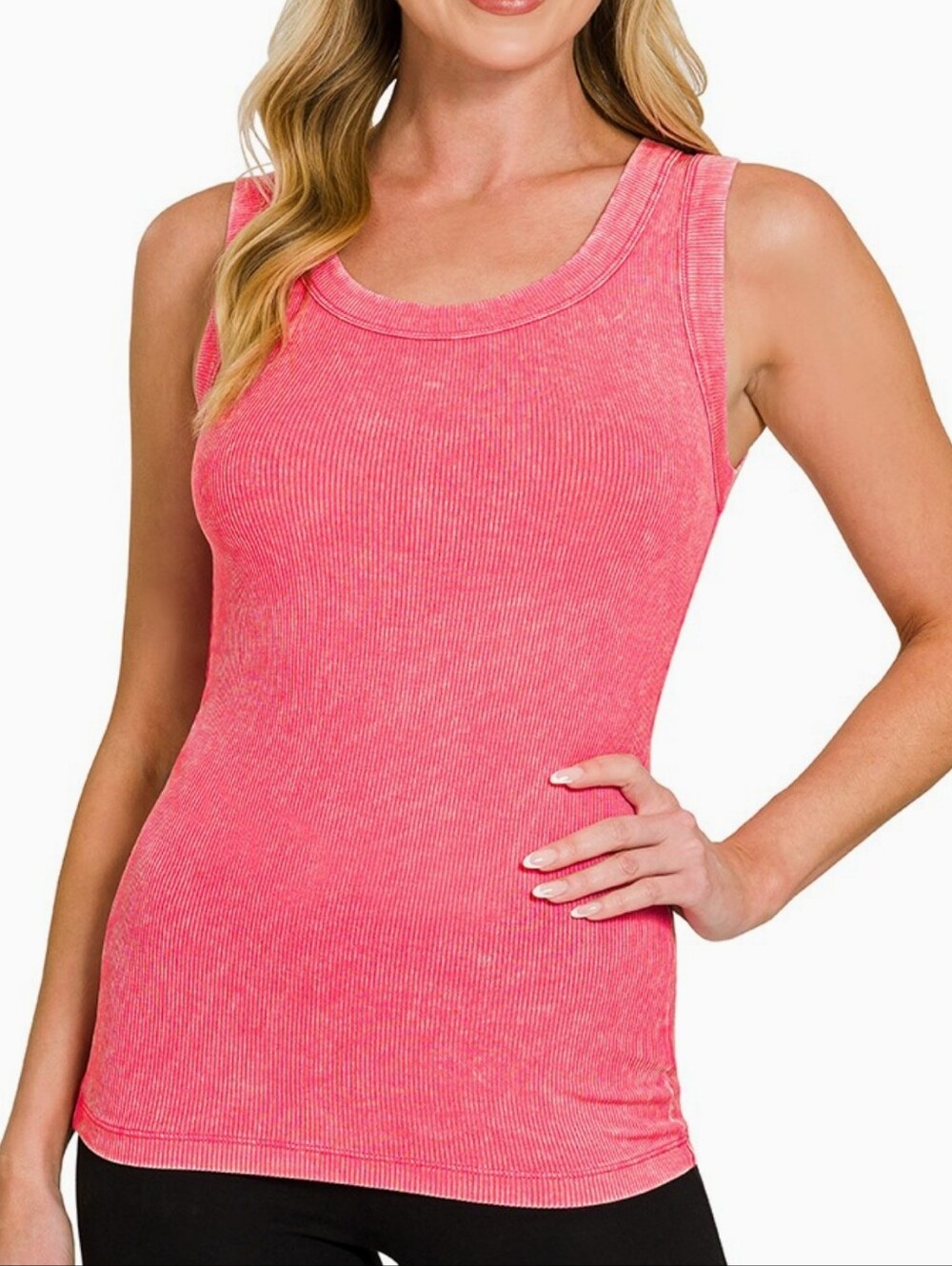 BB114 | Washed Ribbed Scoop Neck Tank - Fuschia